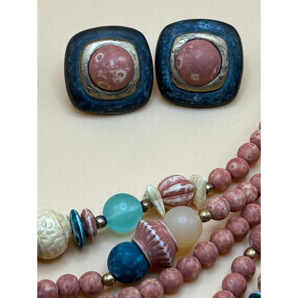 Multicolor Beaded Women's Fashion Multi Strands Necklace & Earrings - Picture 1 of 5